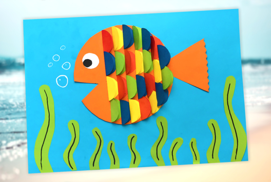 Bricolage Poisson Arc-en-ciel Papier - Activités manuelles tableaux - 10doigts.fr