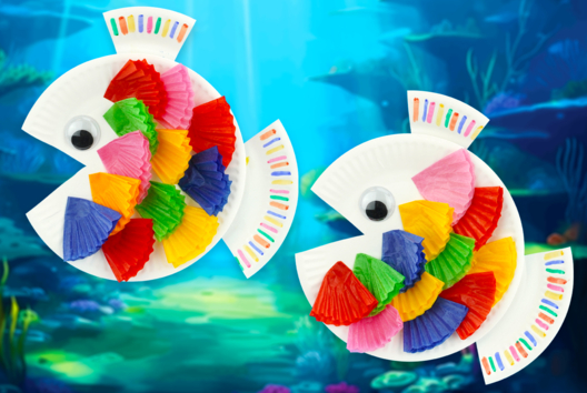Bricolage Poisson Assiette en carton + caissette en papier - Activités manuelles Été - 10doigts.fr