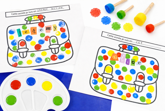 cartable à tamponner modèle à imprimer rentrée scolaire - Activités manuelles peinture : des créations pour tous les âges et toutes les envies - 10doigts.fr