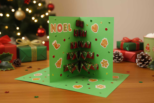 carte pop up sapin 3d - Activités manuelles cartes de Noël - 10doigts.fr