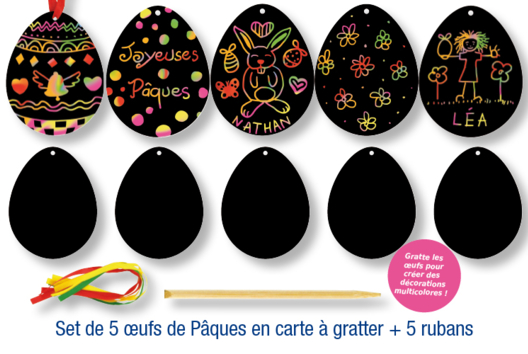 Cartes à gratter : oeufs de Pâques - Activités manuelles arc-en-ciel - 10doigts.fr