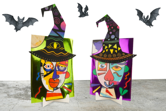 collage picasso halloween sorcière - Activités manuelles Halloween - 10doigts.fr