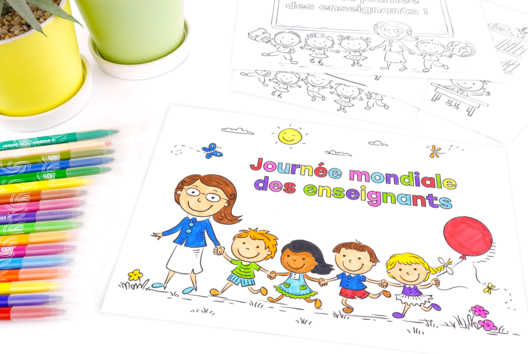 Coloriage Gratuit Journée maitresse enfants - Activités manuelles cadeaux maitresses, maitres, ATSEM, AESH, nounous... - 10doigts.fr