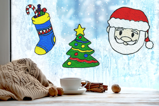 décoration fenêtres noël enfants - Activités manuelles peinture - 10doigts.fr