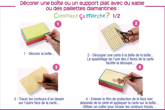 Décorer une boîte en bois avec une carte sable - Activités manuelles arc-en-ciel - 10doigts.fr - 2