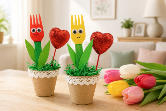 DIY tulipe fourchette activité enfants fleurs - Activités manuelles Fête des Mères : des idées cadeaux à fabriquer avec amour - 10doigts.fr