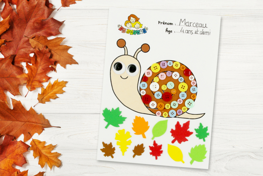 escargot coloriage collage automne - Activités manuelles animaux - 10doigts.fr