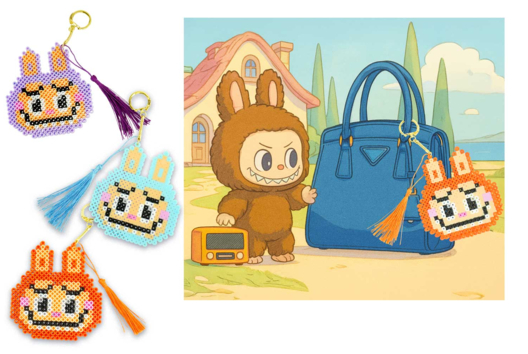 Fabriquez un porte-clés en perles à repasser Labubu - Activités manuelles porte-clés - 10doigts.fr