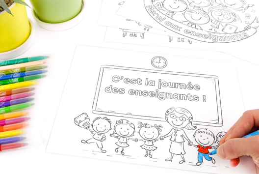 Journée professeurs coloriage enfants - Activités manuelles cadeaux maitresses, maitres, ATSEM, AESH, nounous... - 10doigts.fr - 2