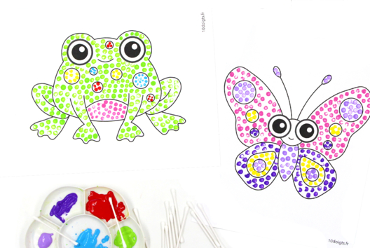 Modèle Printemps peinture coton tige - Activités manuelles peinture - 10doigts.fr