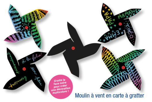 Moulin à vent en carte à gratter - Activités manuelles arc-en-ciel - 10doigts.fr - 2