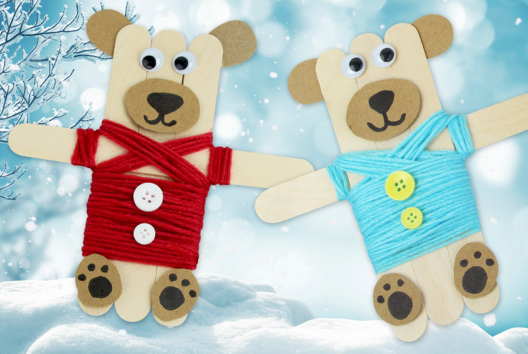 ourson bâtonnets bois magnet hiver activité - Activités manuelles animaux - 10doigts.fr
