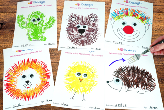 Peindre avec une fourchette - Activités manuelles peinture - 10doigts.fr