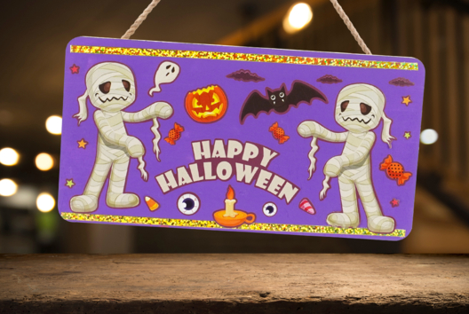 plaque de porte halloween enfants - Activités manuelles Halloween - 10doigts.fr