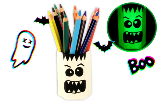 pot crayon fantome - Activités manuelles Halloween - 10doigts.fr