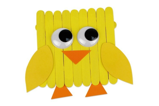 Poussin bâtonnets en bois Pâques - Activités manuelles DIY Pâques - 10doigts.fr
