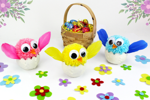 poussin pompon en laine pâques - Activités manuelles DIY Pâques - 10doigts.fr - 2
