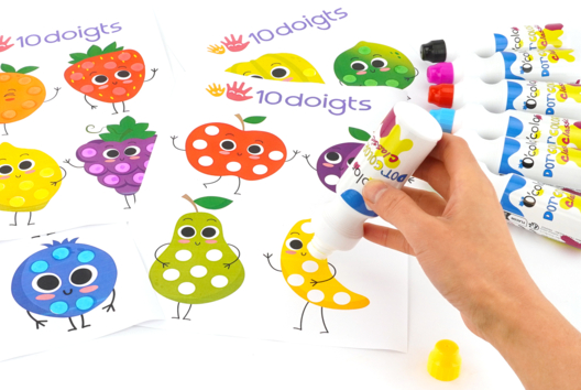 printable fruits enfants marqueurs à encre - Activités manuelles apprendre les couleurs - 10doigts.fr