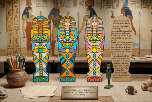 projet sarcophage à colorier - Activités manuelles de dessin : des tutos adaptés dès le plus jeune âge - 10doigts.fr
