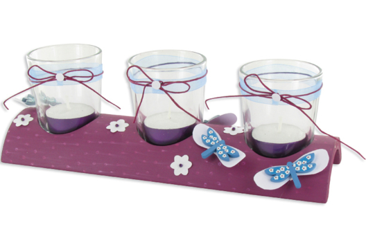 Set de 3 verrines en verre avec support en bois demi-rond - Activités manuelles objets décorés - 10doigts.fr