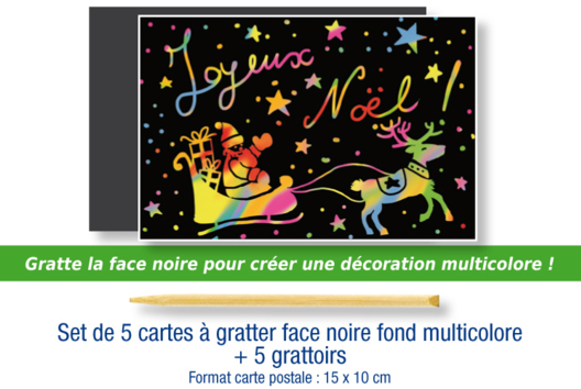 Set de 5 cartes à gratter face noire fond multicolore + 5 grattoirs - Activités manuelles arc-en-ciel - 10doigts.fr - 2