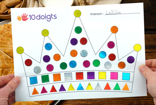 Tableau Gommette Enfants Fete des rois - Activités manuelles Épiphanie - 10doigts.fr
