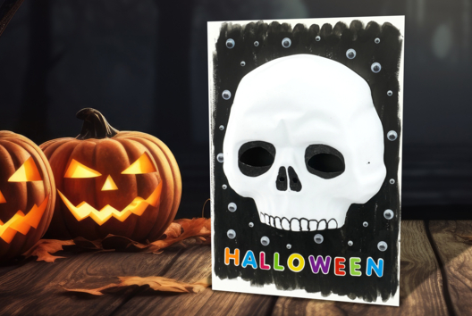 Tableau Halloween Enfant Tete de mort - Activités manuelles Halloween - 10doigts.fr