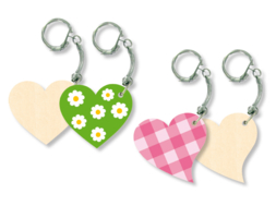 Porte-clefs coeurs assortis, en bois naturel