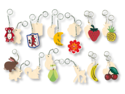 Porte-clefs animaux assortis, en bois naturel