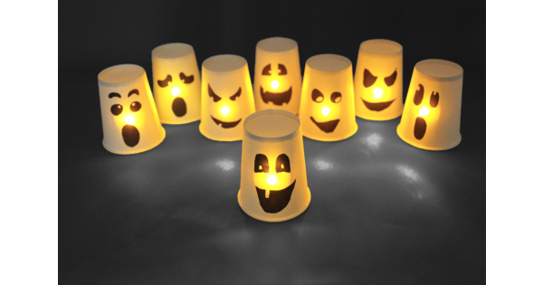 2 Bougeoirs Fantômes Halloween - Noir Et Blanc, En Plastique, Avec Lumière LED Jaune (piles Incluses), Décoration De Table
