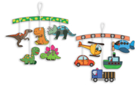 Set de 4 mobiles  à colorier : 2 x Dinosaures + 2 x Transports, en carte forte à colorier - Supports de Coloriages - 10doigts.fr