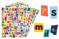 Set de 6 planches de gommettes alphabet magazine minuscules - Gommettes Alphabet, messages - 10doigts.fr