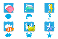 Set de 6 pochoirs + tracettes thème Océan - Pochoir animaux - 10doigts.fr
