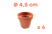 Pots en terre cuite Ø 4,5 cm - Hauteur 4 cm - 6 pots - Supports en céramique à décorer - 10doigts.fr