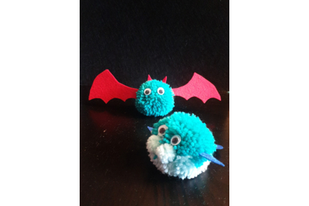 chauve-souris et phoque en pompon - Créations d'enfant - 10doigts.fr