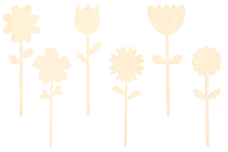 6 fleurs en bois - Silhouettes en bois – 10doigts.fr