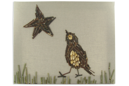 Lamelles de bois collées avec brindilles sur châssis entoilé - Décors nature – 10doigts.fr