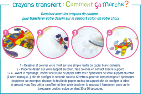 Set de 6 maxi-crayons transfert spécial textile - 10doigts.fr