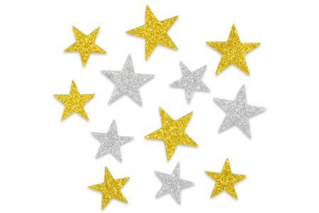 72 Etoiles adhésives caoutchouc mousse or, arg. pailleté  - Gommettes et stickers Noël – 10doigts.fr