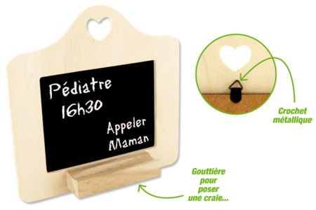 Ardoise coeur à suspendre avec gouttière pour craie - Ardoises en bois – 10doigts.fr