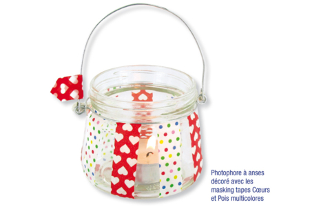 Photophore en verre avec anse en métal et masking tapes - Supports en Verre – 10doigts.fr
