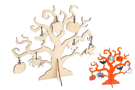 Arbre effrayant et formes en bois  - Supports d'Halloween à décorer – 10doigts.fr