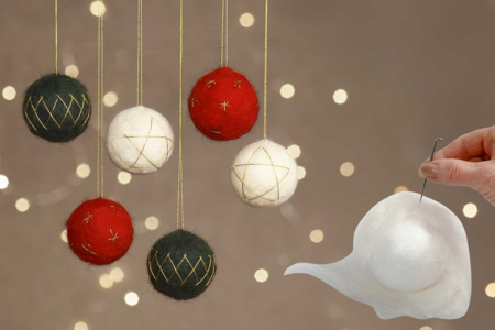 boules noel en laine cardée - Feutrage, laine cardée – 10doigts.fr