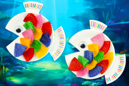 Bricolage Poisson Assiette en carton + caissette en papier - Activités manuelles Été – 10doigts.fr