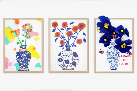 cadre vase chinois porcelaine bleue - Formes en carte forte – 10doigts.fr