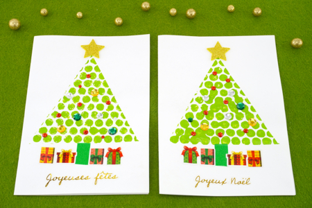 carte voeux bricolage facile papier bulle peinture sapin - Activités manuelles cartes de Noël – 10doigts.fr