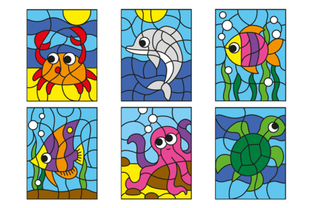Coloriages aux numéros - Thème Animaux Marins (6 coloriages) - Formes et dessins à colorier – 10doigts.fr