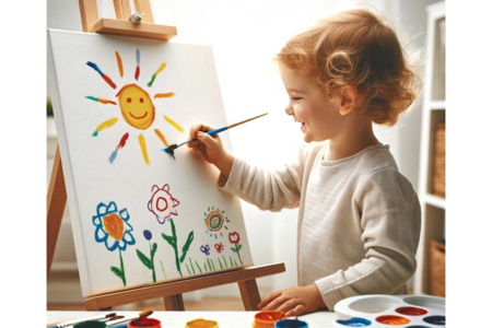 enfant qui peint sur chassis - Peinture acrylique satinée, brillante – 10doigts.fr