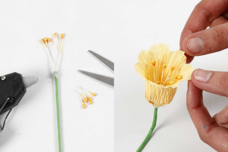 étamine orange fleurs crépon - Fleurs en crépon – 10doigts.fr