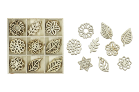 feuille fleurs en bois décoration scrapbooking - Déco en bois brut – 10doigts.fr